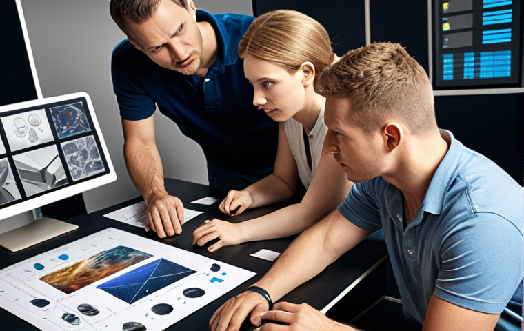A diverse team of space designers collaborating on a project, emphasizing effective communication and teamwork. The image should convey a sense of synergy and problem-solving, with digital design software interfaces visible in the background, alongside physical material samples.